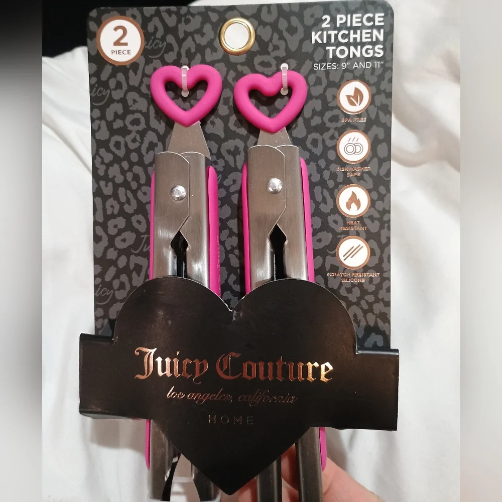 New Juicy Couture Pink and Silver Heart Tongs Set Of 2